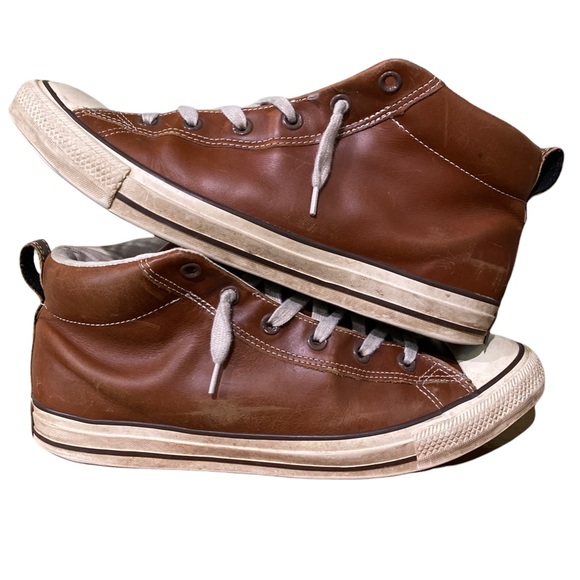 Men's Converse Brown Leather Hi-Tops - Picture 3 of 10